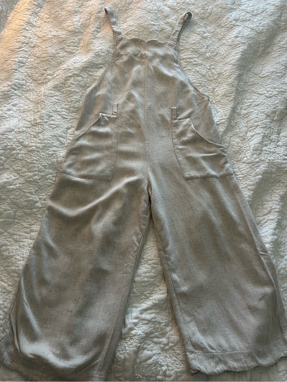Monteau Light Beige Wide-Leg Linen-Blend Overalls